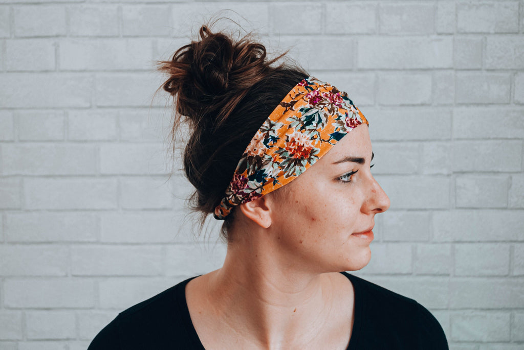 Soft Comfortable No Slip Headband Yellow Mustard Floral