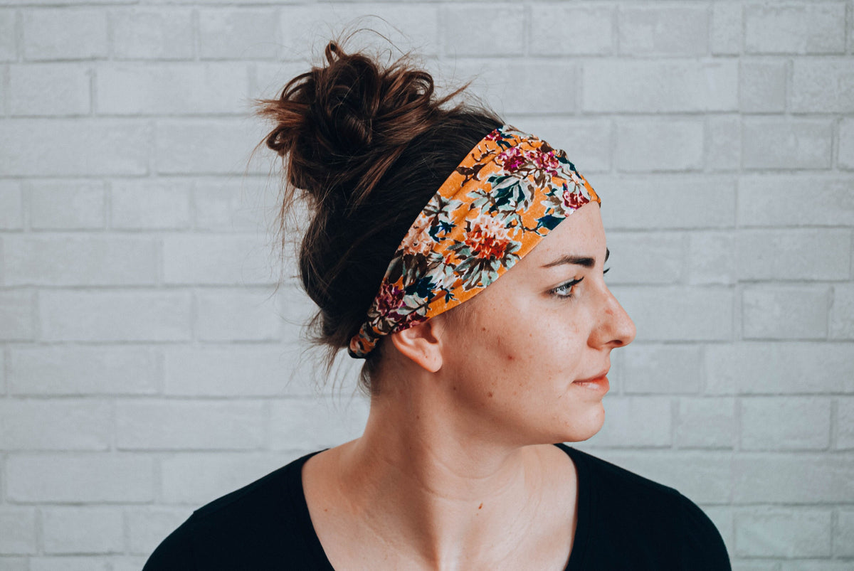 Soft Comfortable No Slip Headband Yellow Mustard Floral