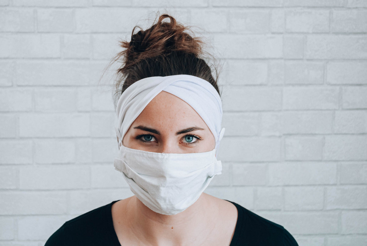 White Button Headband: Handmade Twist Style, Mask Comfort
