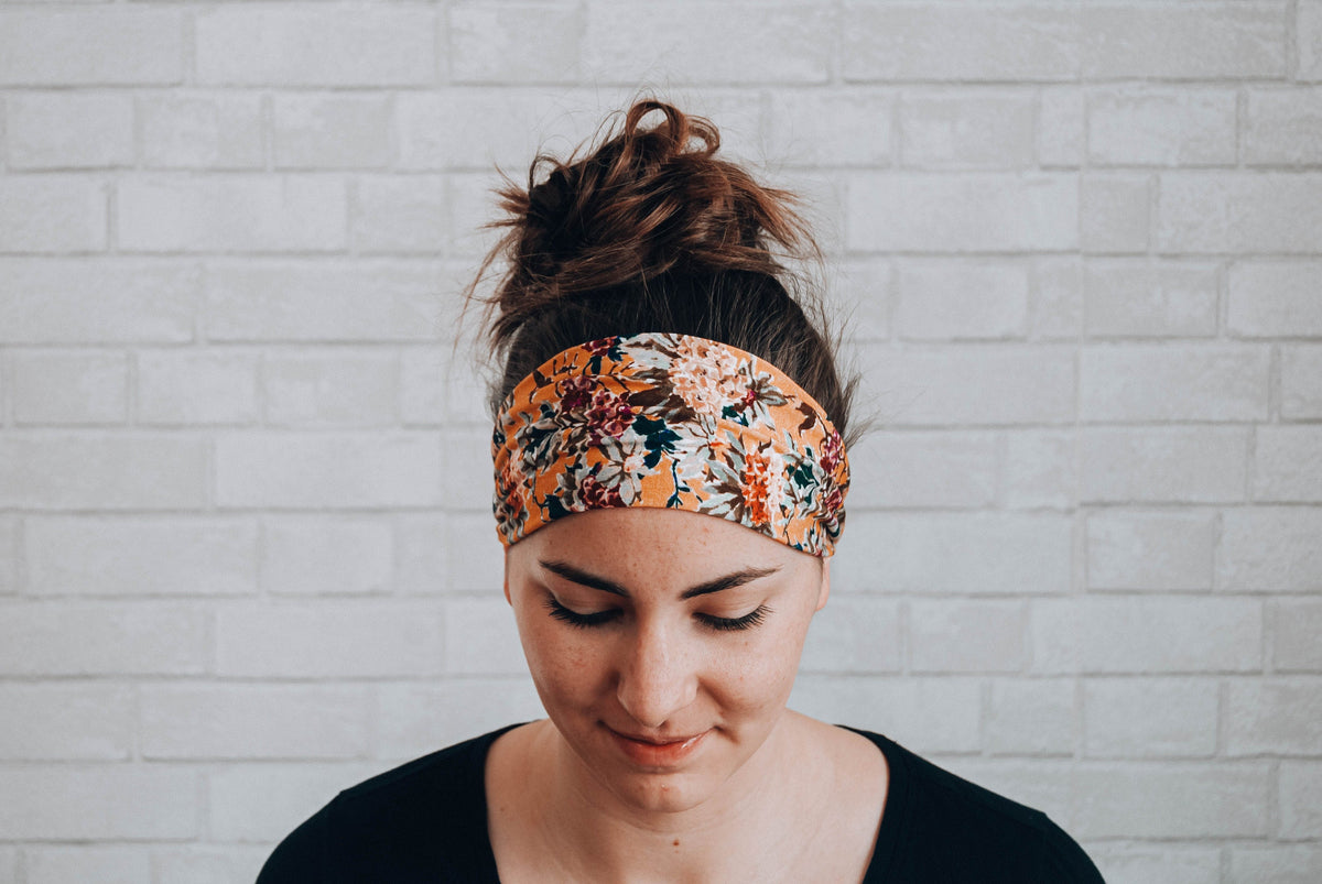Soft Comfortable No Slip Headband Yellow Mustard Floral
