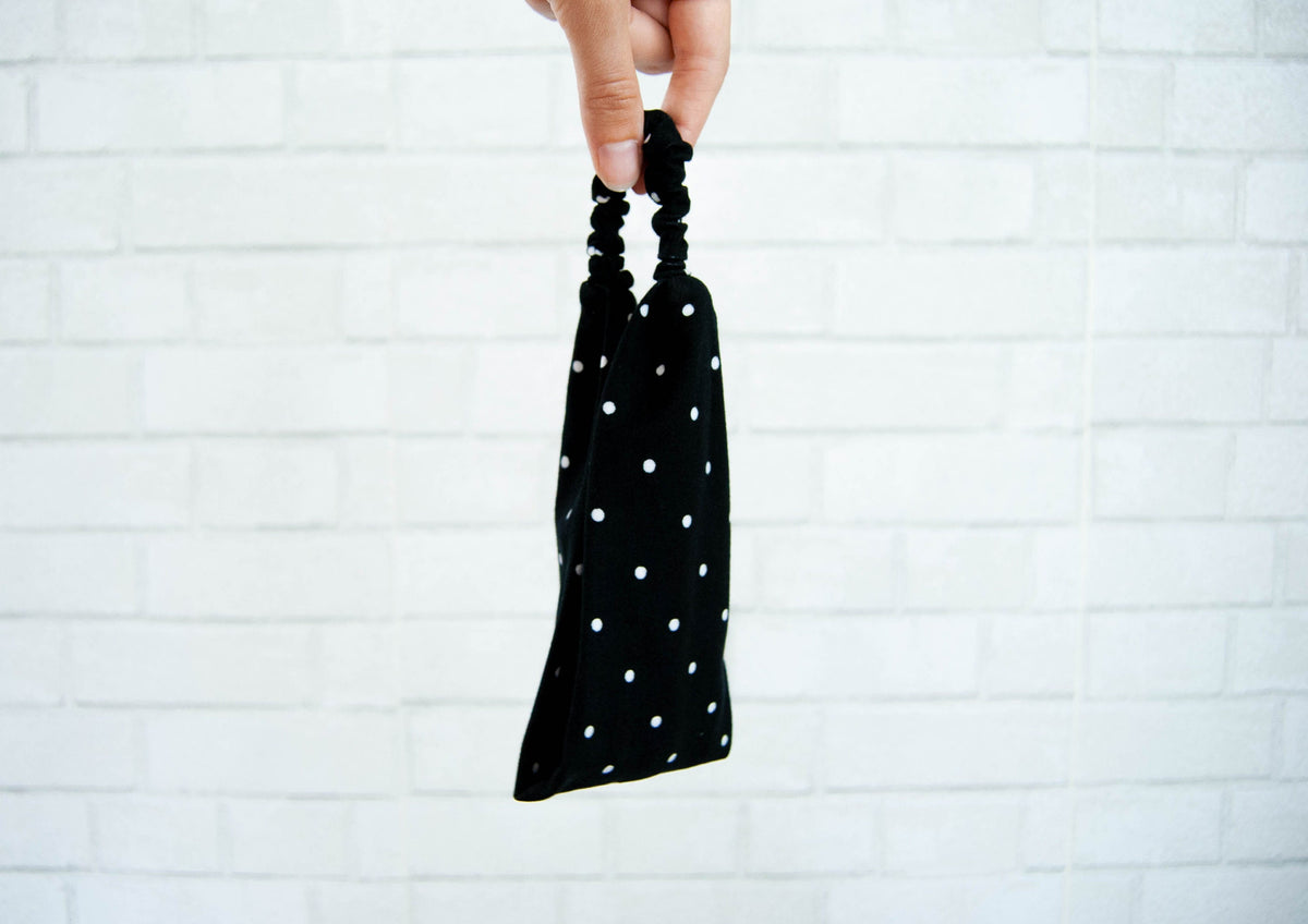No Slip Super Soft Wide Twist Sweat Headband Black Polka Dots