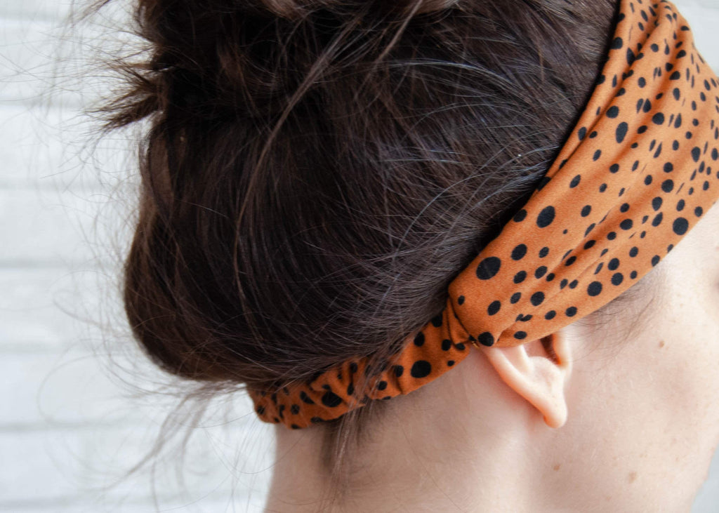 Soft No Slip Comfort Wide Sweat Headband Burnt Orange Dot Print