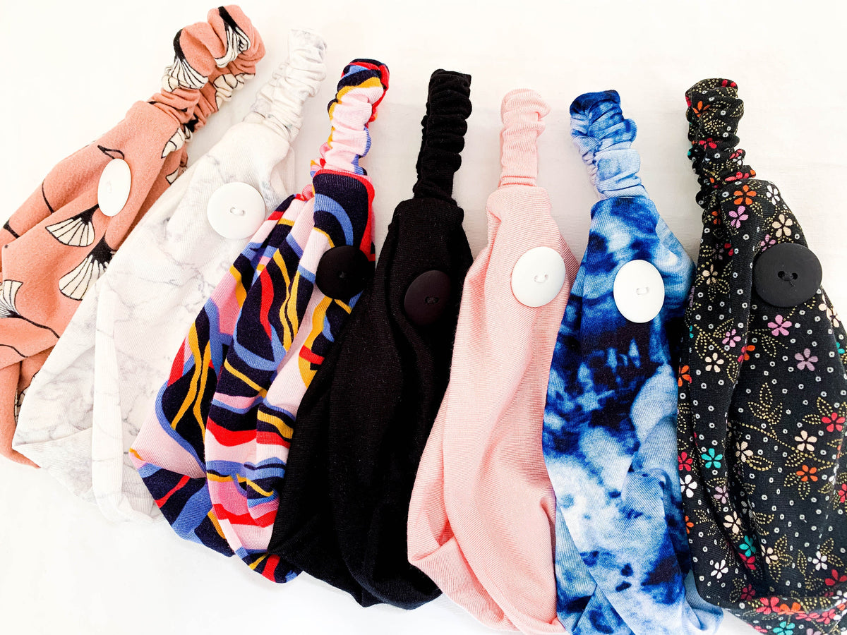 White Button Headband: Handmade Twist Style, Mask Comfort