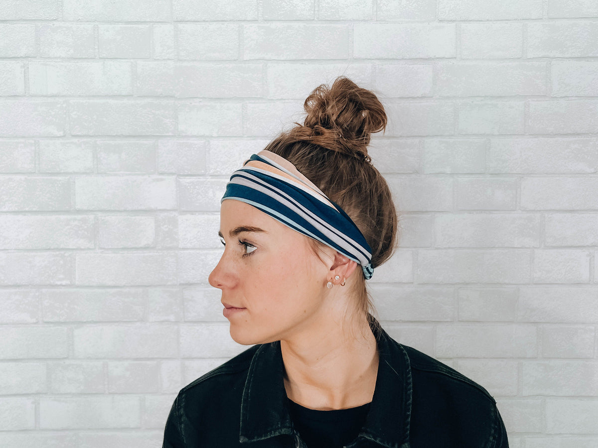No Slip Super Soft Headband Navy Stripe