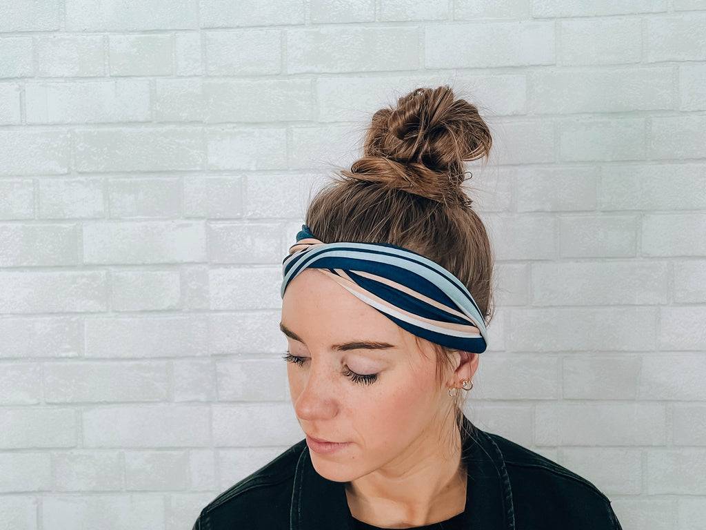 No Slip Super Soft Headband Navy Stripe