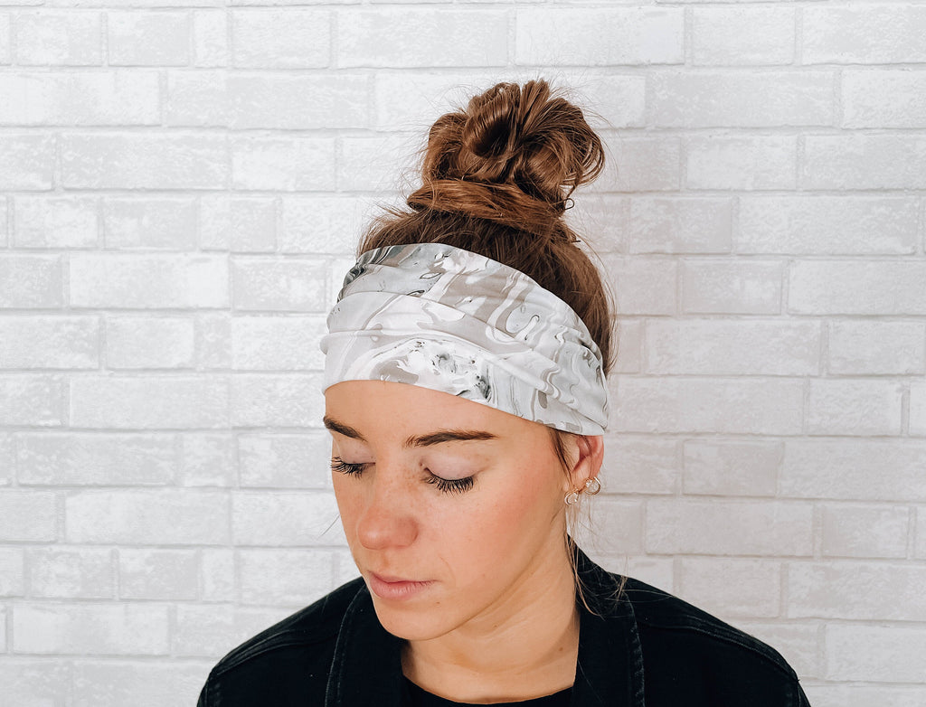 Soft Versatile No Slip Wide Twist Headband Grey Marble Swirl
