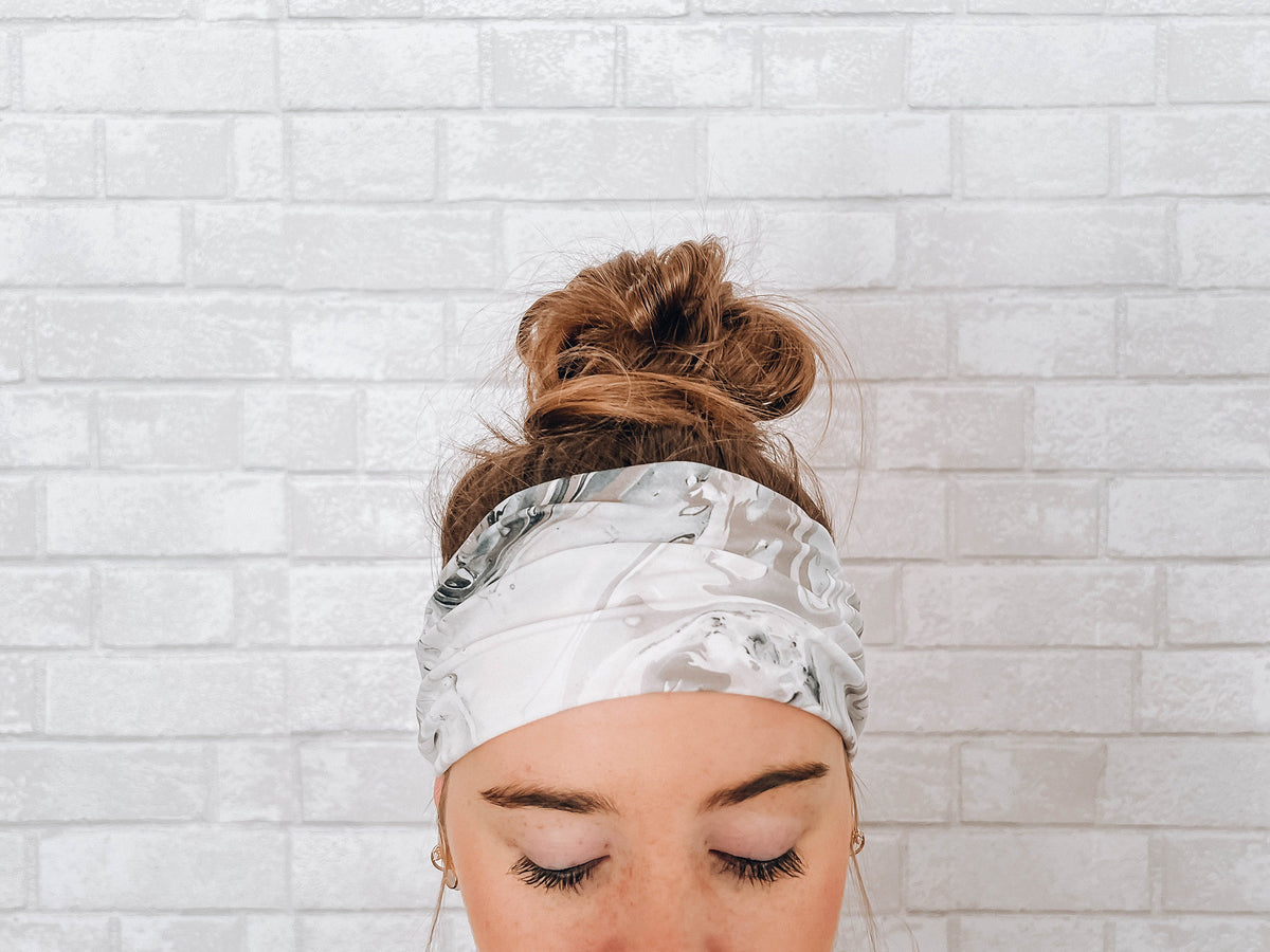 Soft Versatile No Slip Wide Twist Headband Grey Marble Swirl