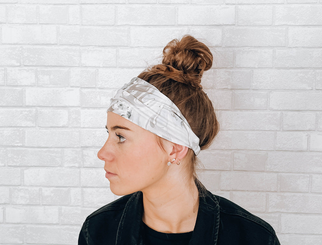 Soft Versatile No Slip Wide Twist Headband Grey Marble Swirl