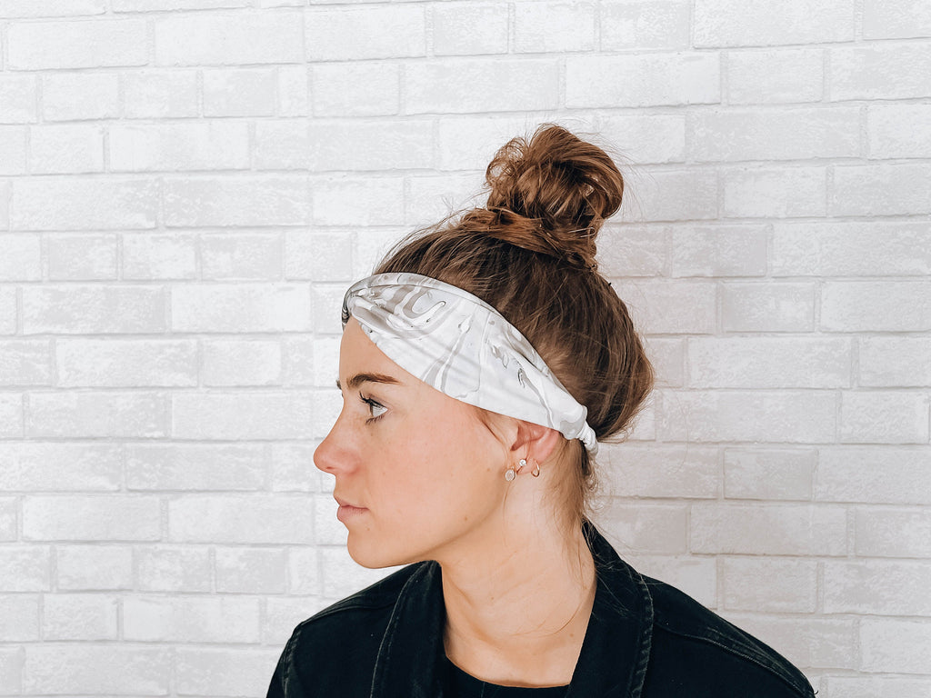 Soft Versatile No Slip Wide Twist Headband Grey Marble Swirl