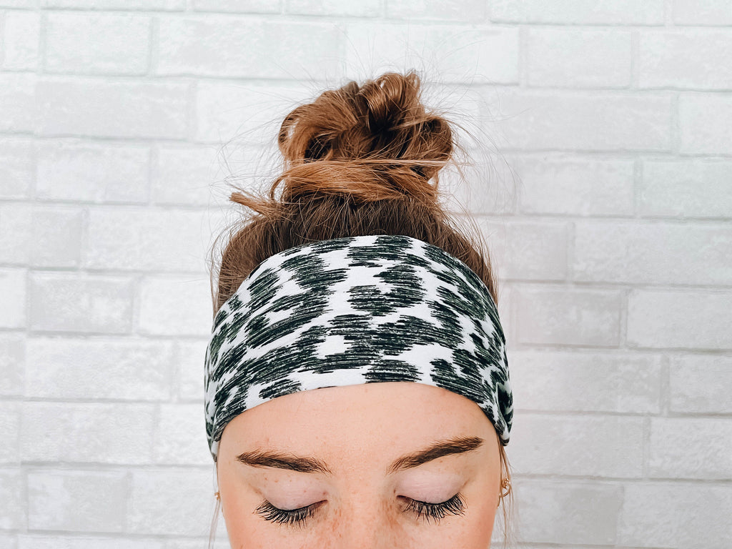 No Slip Crazy Comfortable Soft Wide Twist Headband Black and White Cheetah Print