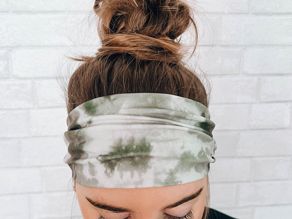 Soft No Slip Wide Twist Green Tie Dye Headband