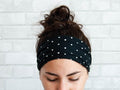 No Slip Super Soft Wide Twist Sweat Headband Black Polka Dots