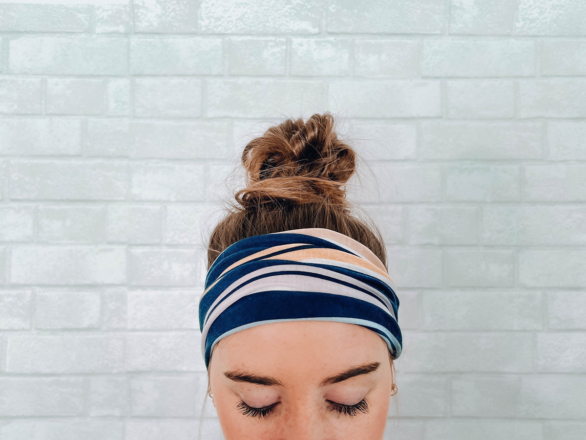 No Slip Super Soft Headband Navy Stripe