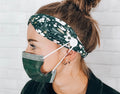 Ear Saver Button Headband Grey Floral Soft Nurse Healthcare Hairband