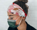 BUTTON HEADBAND: Soft Pink and Purple Headband with Buttons Attached, Healthcare Comfort Sweat Absorbent Headband for Face Mask