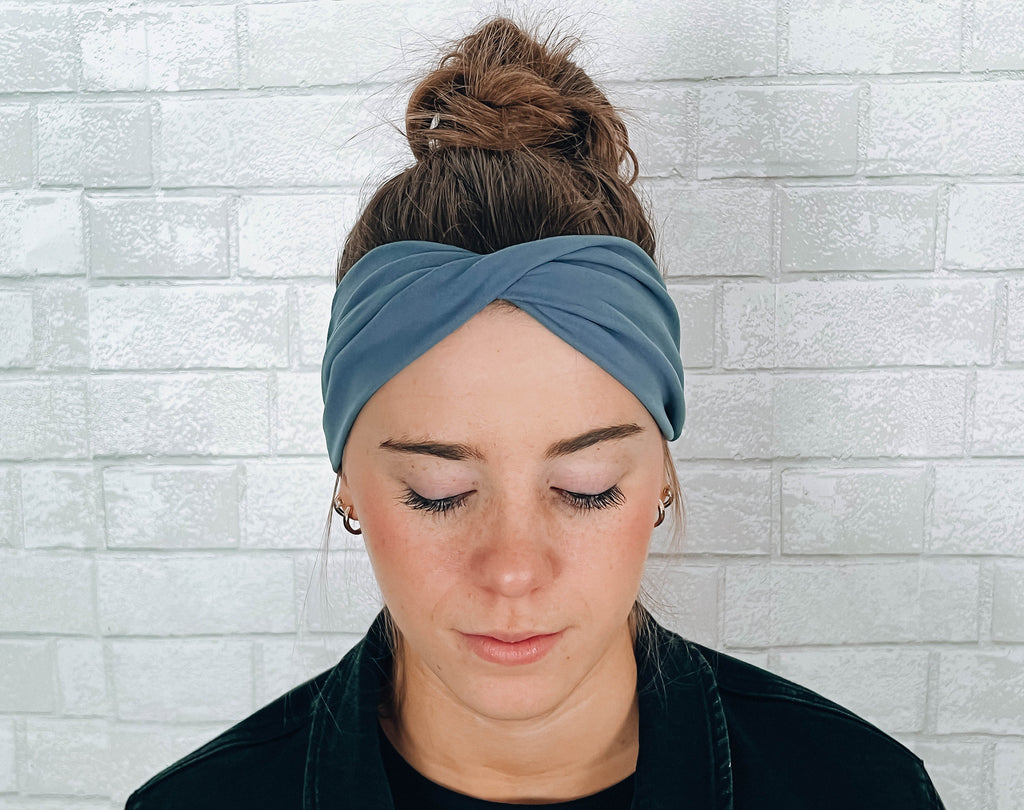 No Slip Super Soft Sweat Headband Scrub Blue