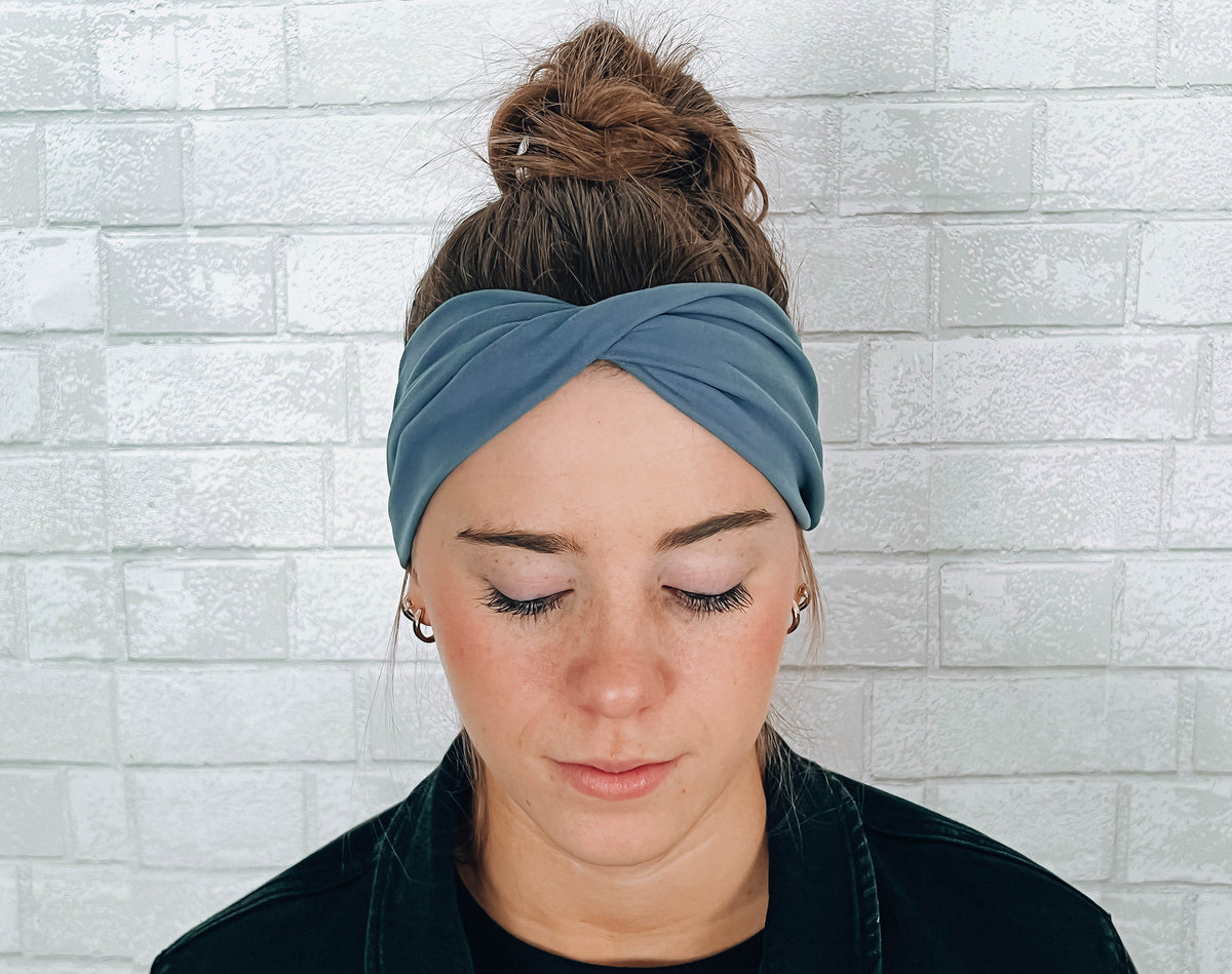 No Slip Super Soft Sweat Headband Scrub Blue