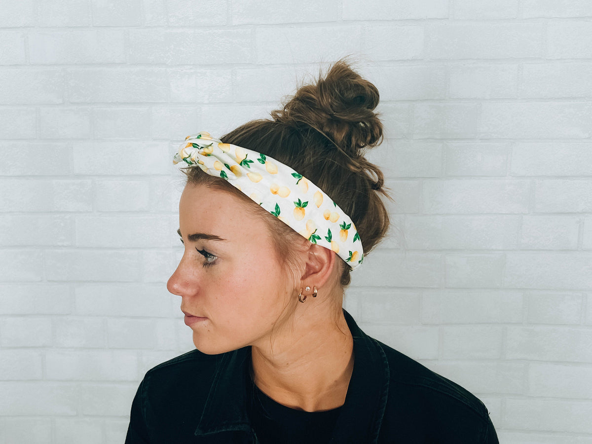 Lemon Print Tie Head Scarf Headband