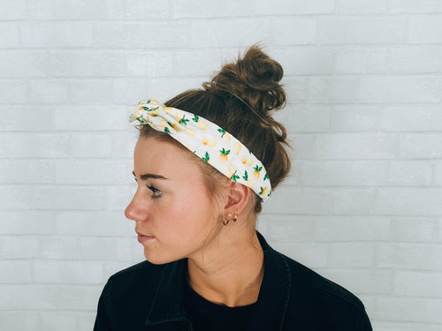 Lemon Print Tie Head Scarf Headband