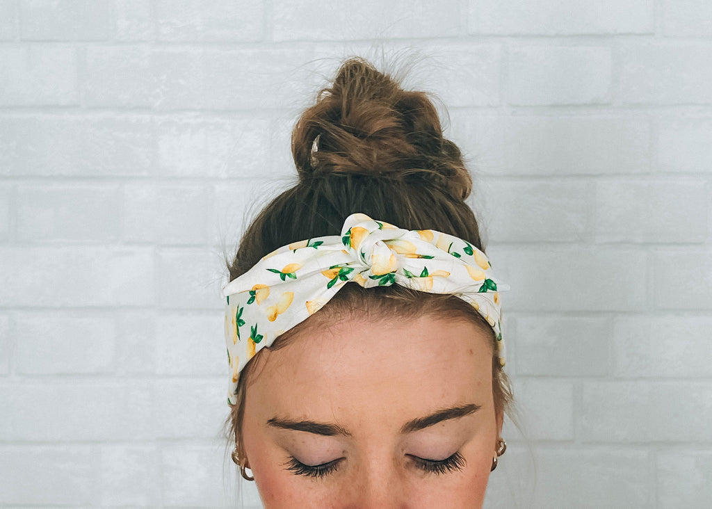Lemon Print Tie Head Scarf Headband