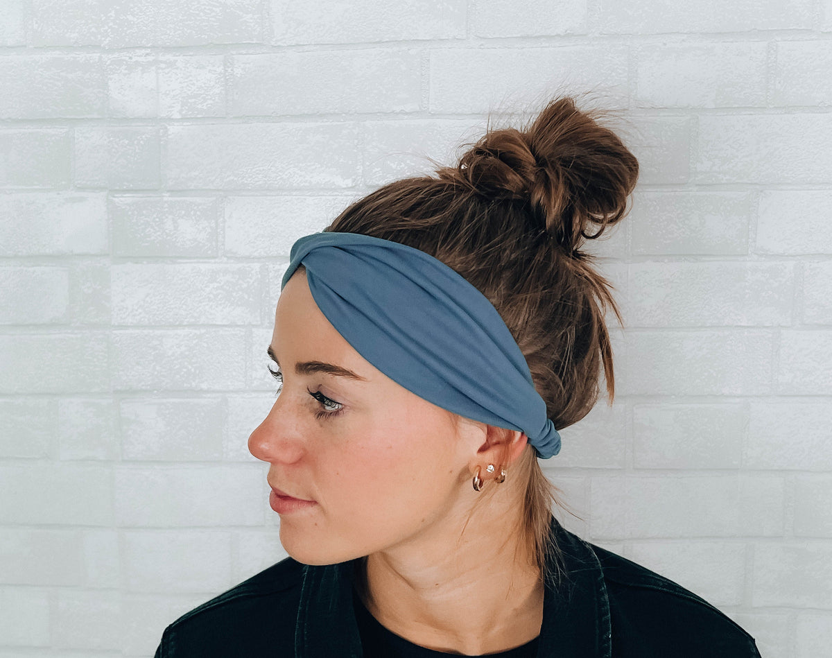 No Slip Super Soft Sweat Headband Scrub Blue