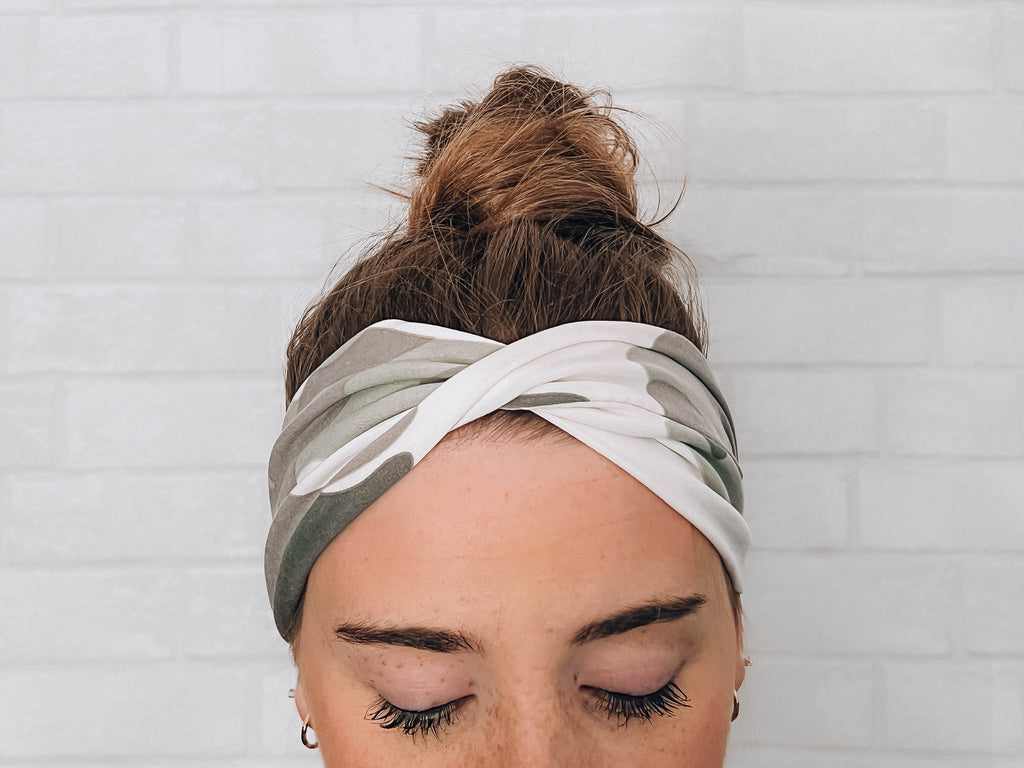 Soft Comfort Headband Wear Multiple Ways No Slip Green Camo Headband