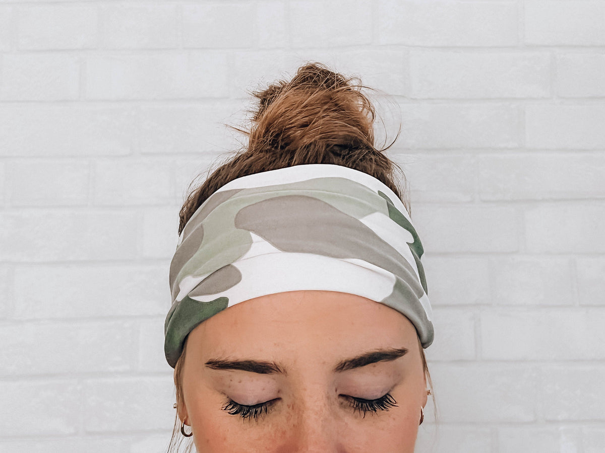 Soft Comfort Headband Wear Multiple Ways No Slip Green Camo Headband