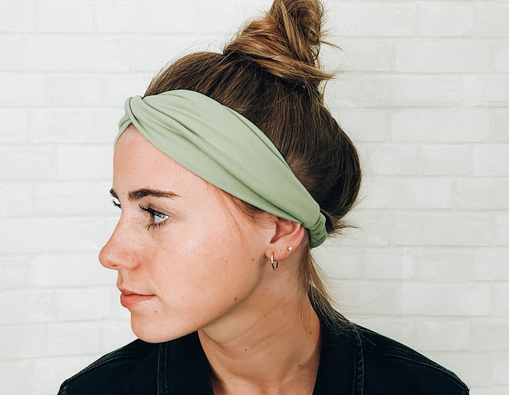 No Slip Soft Wide Light Pastel Green Twist Headband