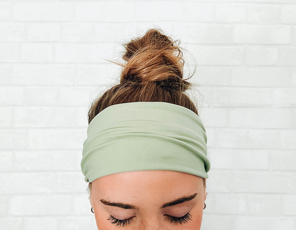 No Slip Soft Wide Light Pastel Green Twist Headband