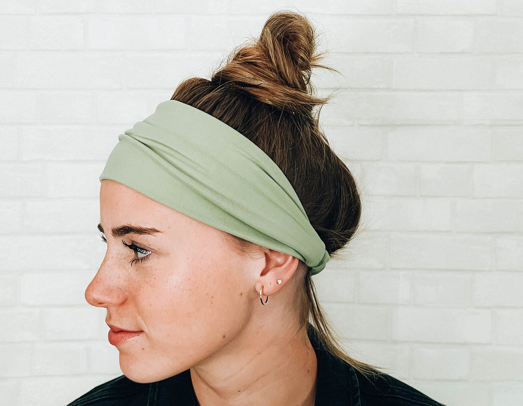 No Slip Soft Wide Light Pastel Green Twist Headband