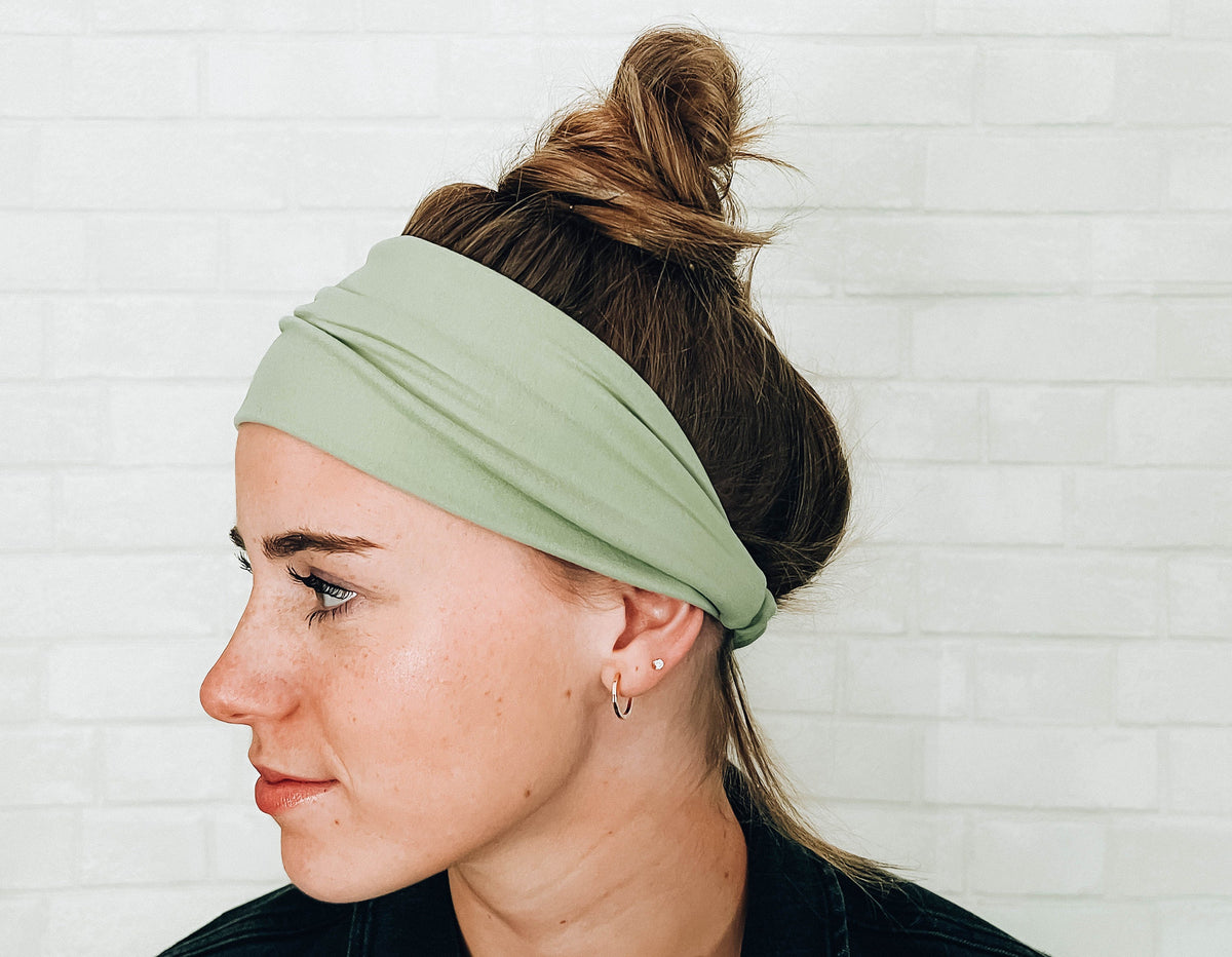 No Slip Soft Wide Light Pastel Green Twist Headband