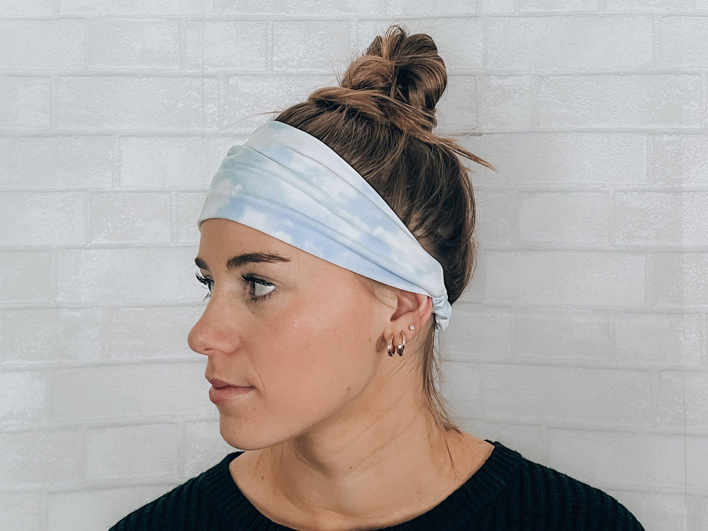 No Slip Super Soft Sweat Headband Light Blue Tie Dye