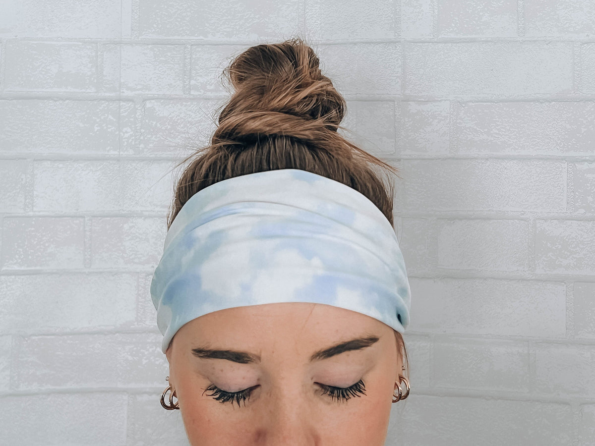 No Slip Super Soft Sweat Headband Light Blue Tie Dye