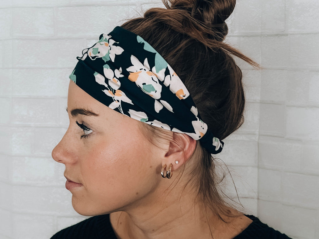 No Slip Super Soft Always Fits Navy Floral Comfortable Headband