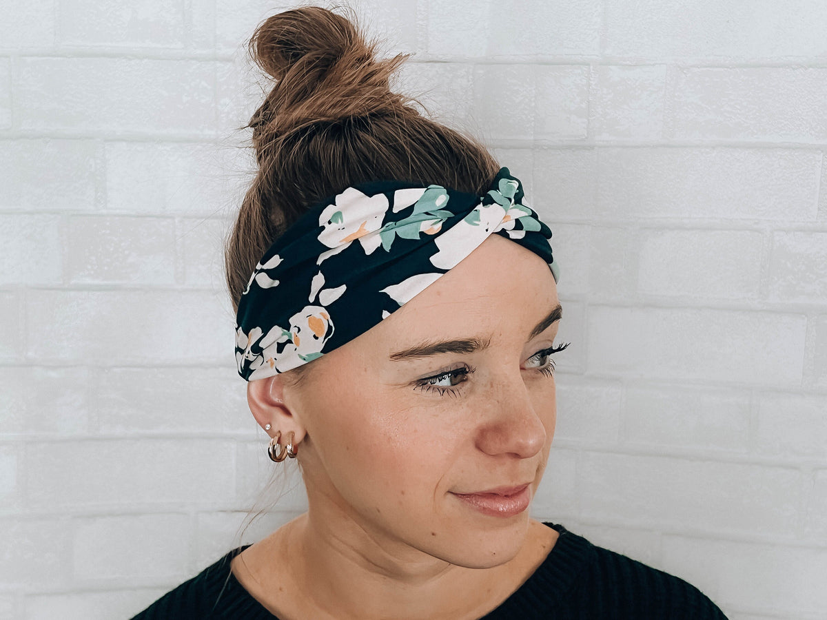 No Slip Super Soft Always Fits Navy Floral Comfortable Headband