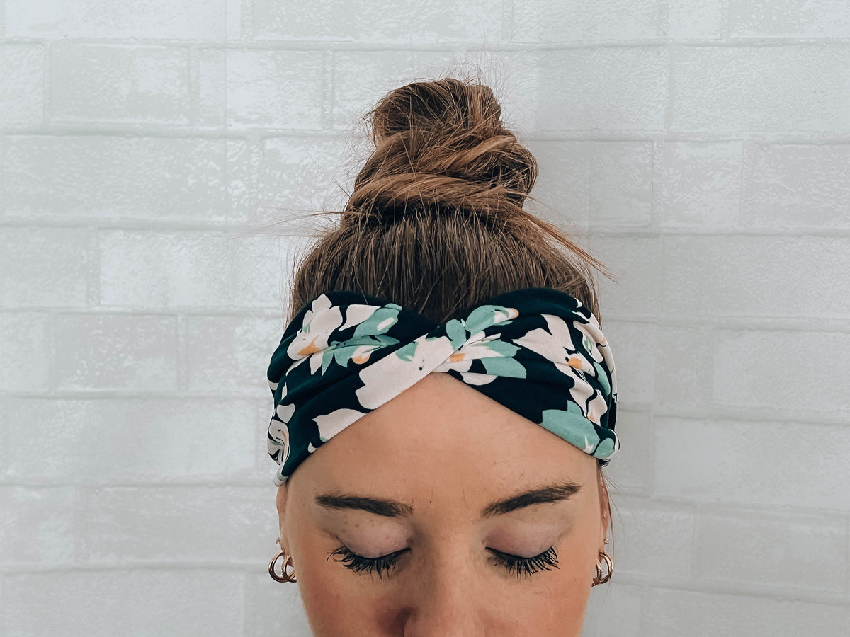 No Slip Super Soft Always Fits Navy Floral Comfortable Headband