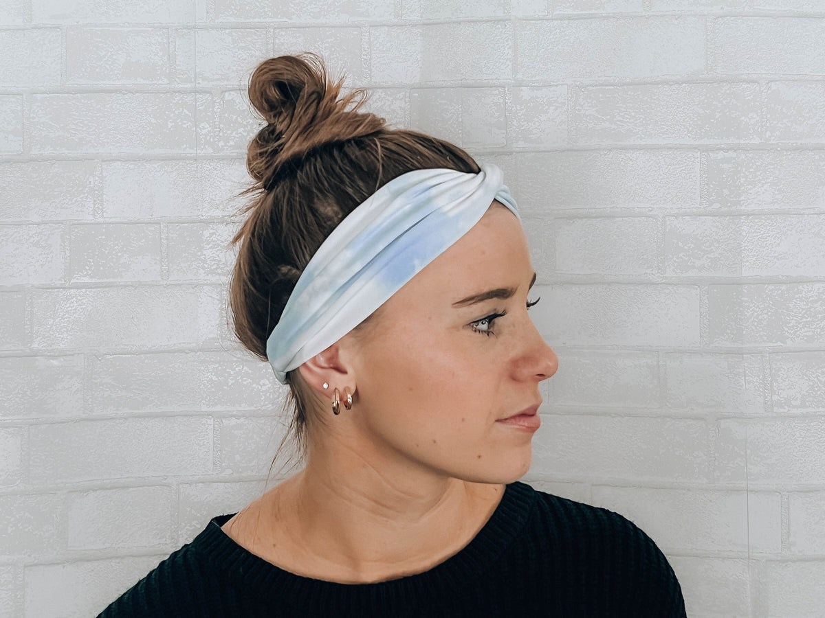 No Slip Super Soft Sweat Headband Light Blue Tie Dye