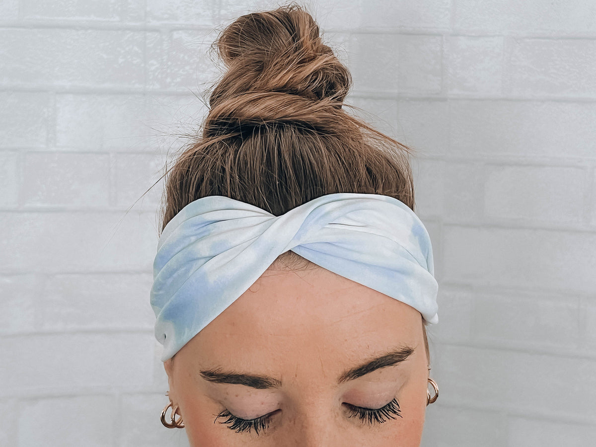 No Slip Super Soft Sweat Headband Light Blue Tie Dye
