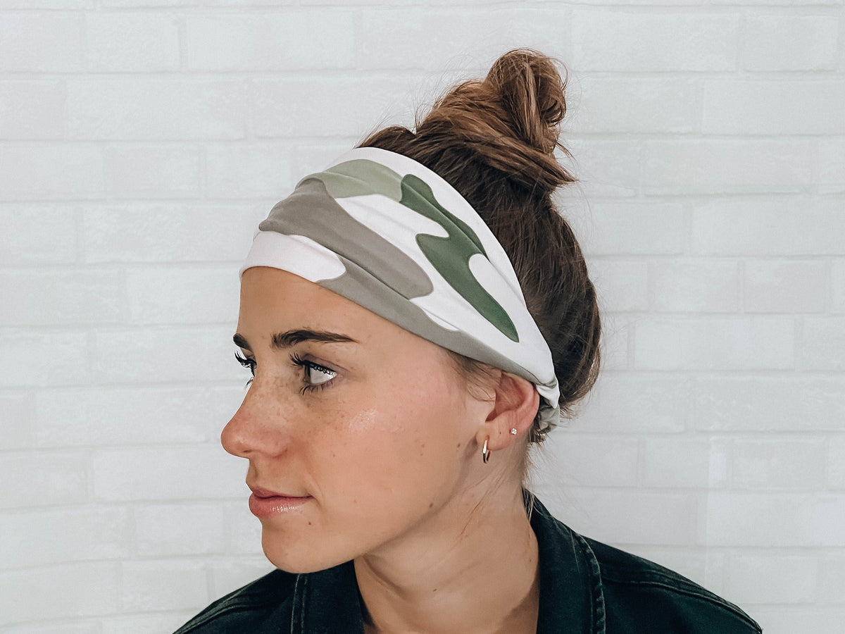 Soft Comfort Headband Wear Multiple Ways No Slip Green Camo Headband