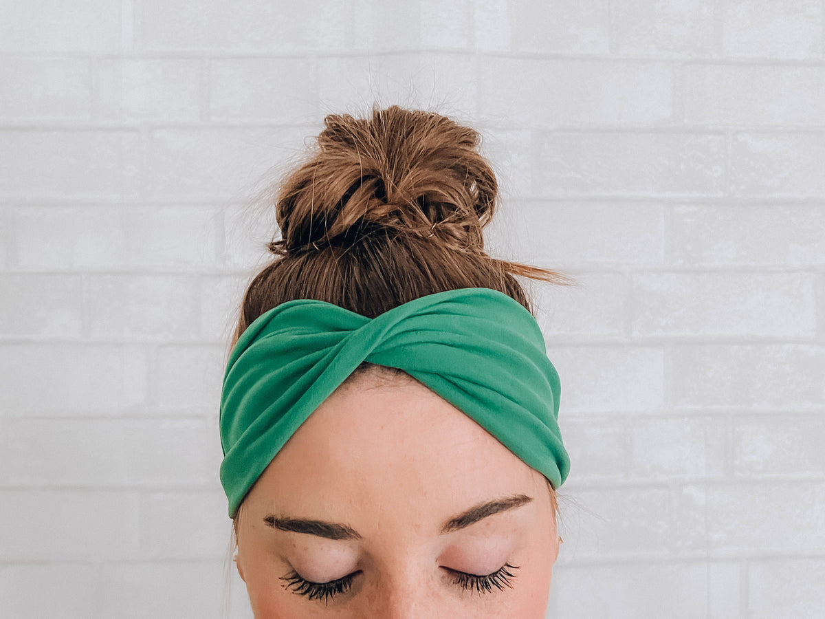 No Slip Super Soft Wide Green Twistable Headband