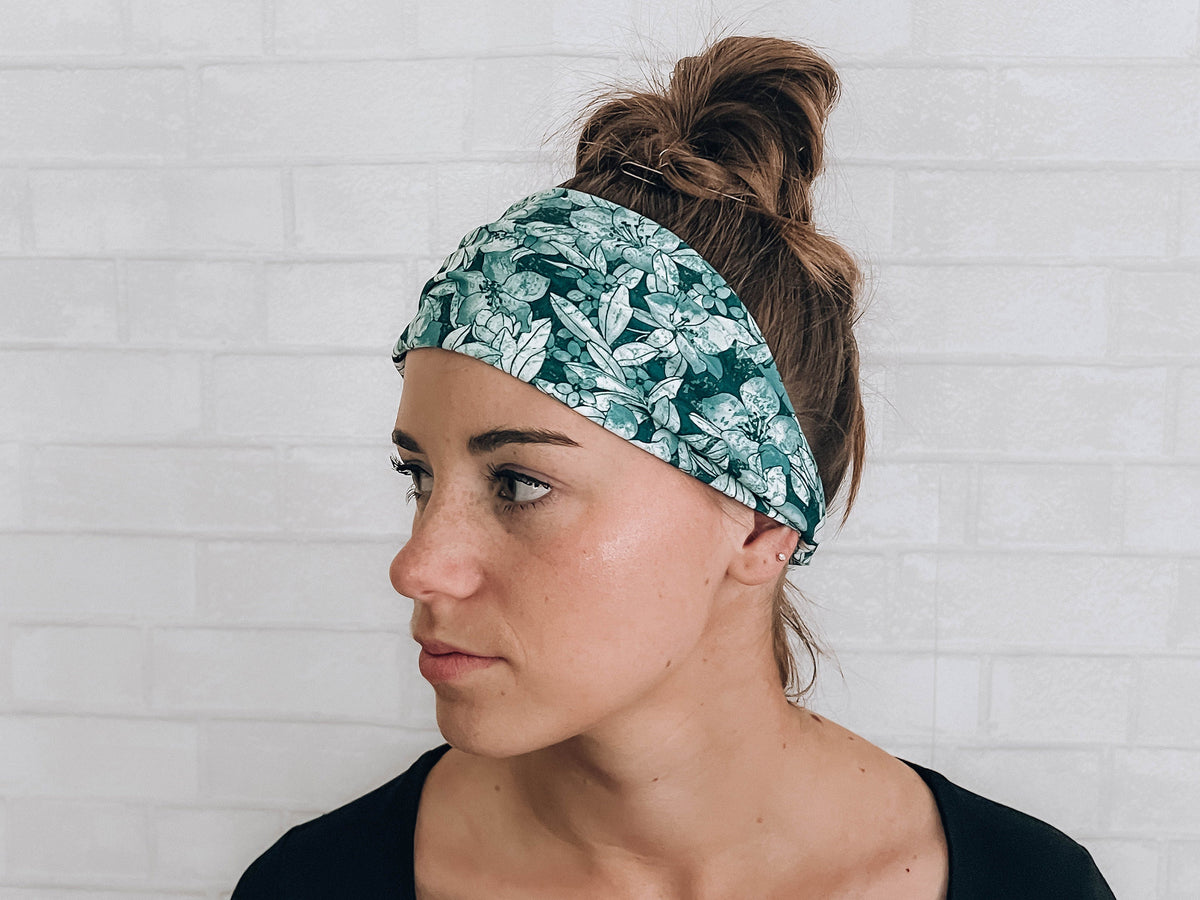 Soft No Slip Wide Comfort Headband Hairband in Teal Blue Floral