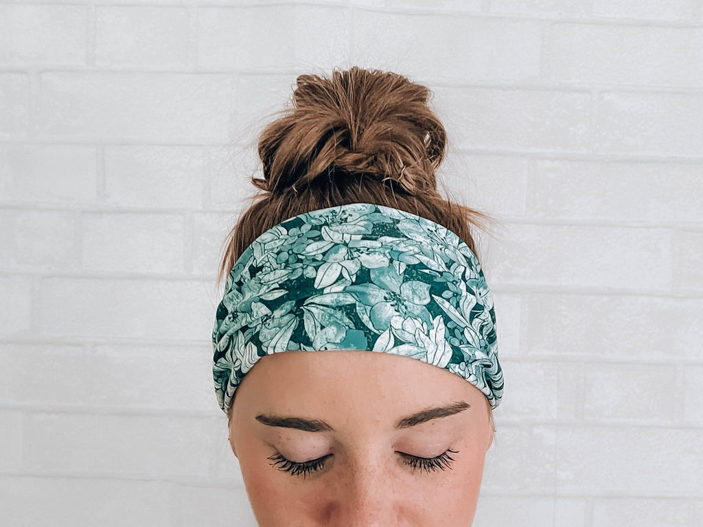 Soft No Slip Wide Comfort Headband Hairband in Teal Blue Floral