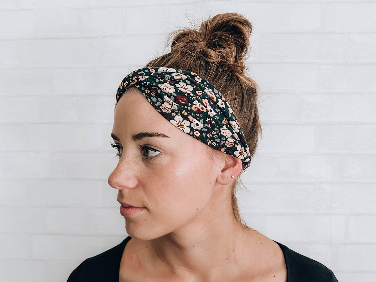 No Slip Softest Headband Ever Dark Green Fun Floral Print
