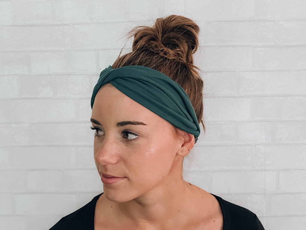 No Slip Soft Wide Twist Headband Dark Teal Blue Green
