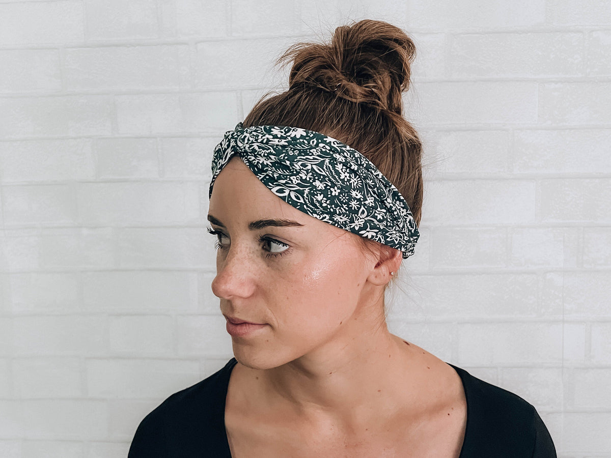 Soft No Slip Sweat Absorbent Wide Headband Teal Floral Print