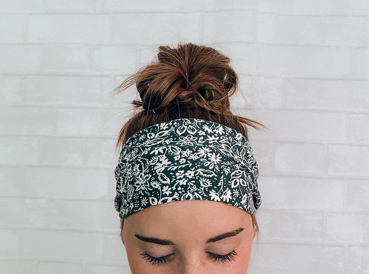 Soft No Slip Sweat Absorbent Wide Headband Teal Floral Print