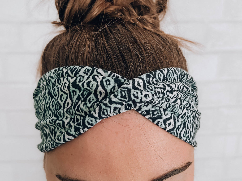 Soft No Slip Wide Comfort Headband Hairband in Teal Blue Abstract Pattern
