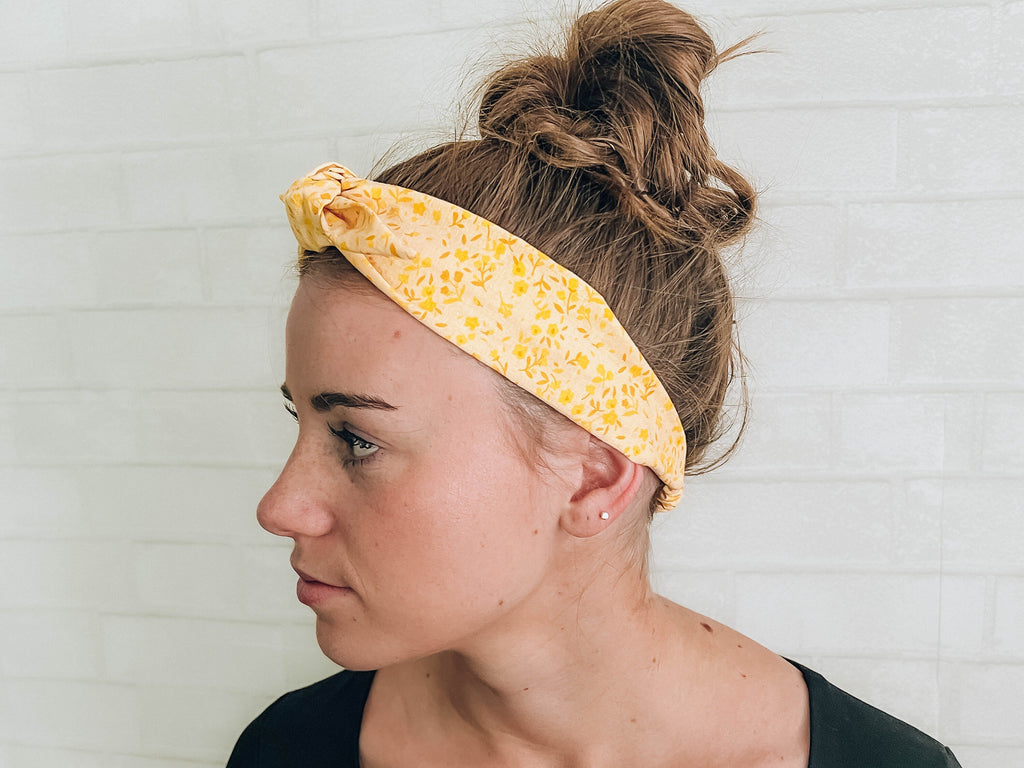 Tie Bandana Headband Bow Head Scarf Yellow Flowers