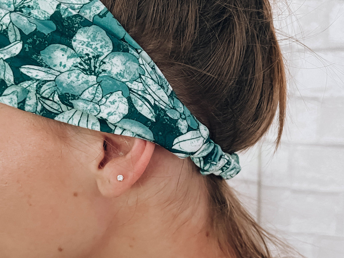 Soft No Slip Wide Comfort Headband Hairband in Teal Blue Floral
