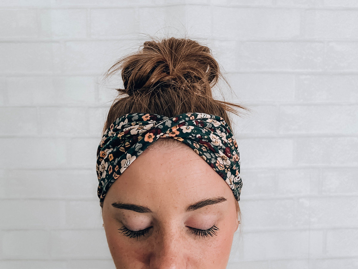 No Slip Softest Headband Ever Dark Green Fun Floral Print